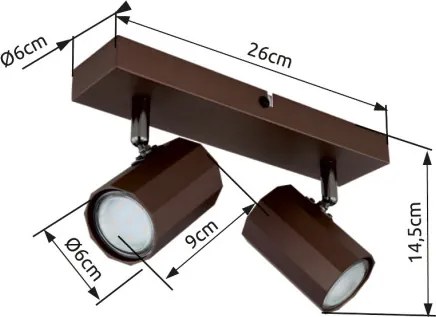 Globo 57919-2 Spotlámpa fém bronz színű matt, alumínium bronzszínű matt, HxSzxM: 260x60x145mm, 2x GU10 25W 230V izzók nélkül