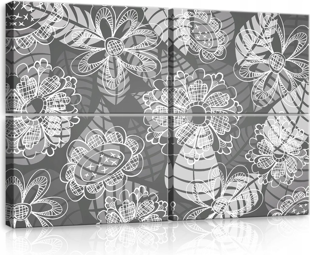 Vászonkép 120x80 moduláris poliptich keret nélkül virágok növény minta szürke minimal
