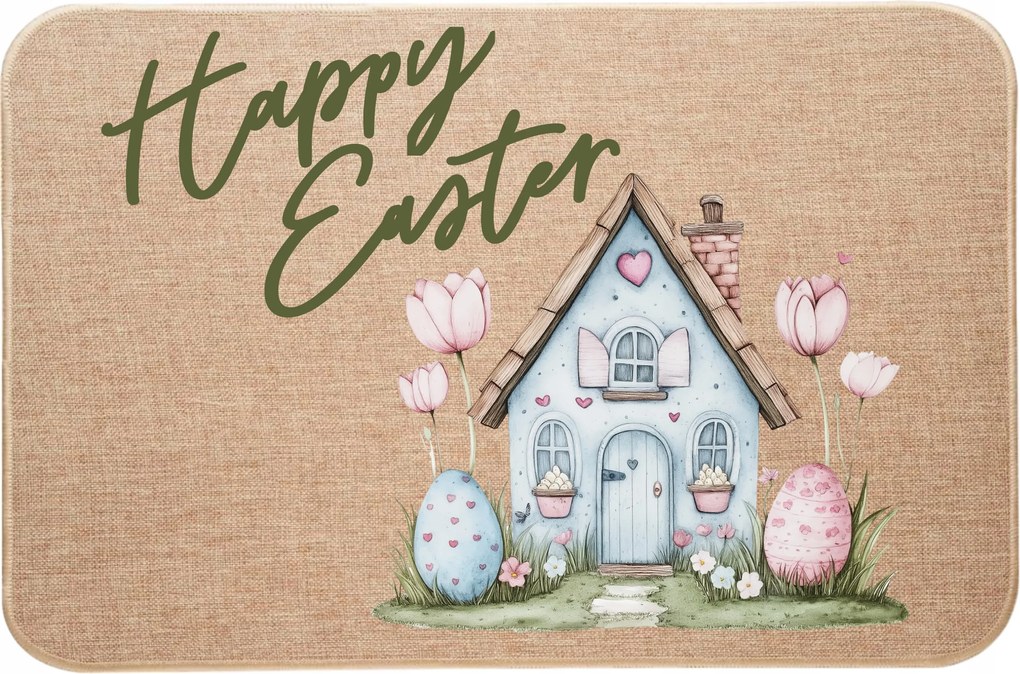 Lábtörlő lenvászon dekoráció húsvétra Happy Easter