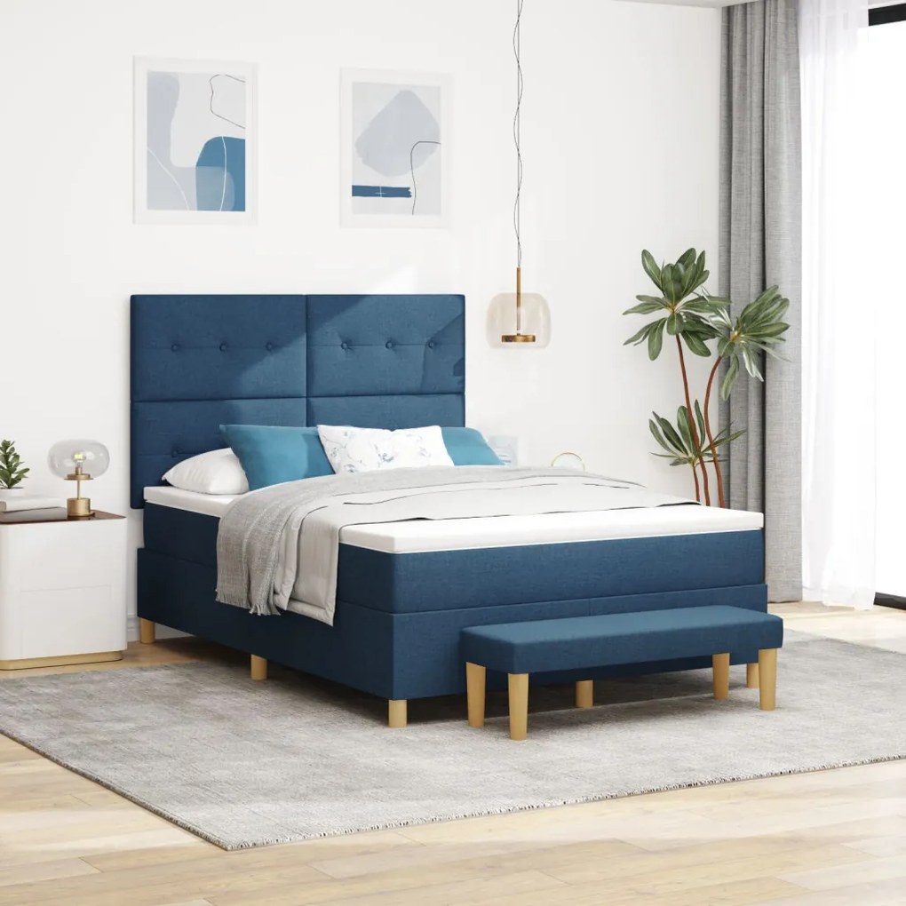 Boxspring Ágy Matraccal és Padot Kék 140x200 cm Szövet