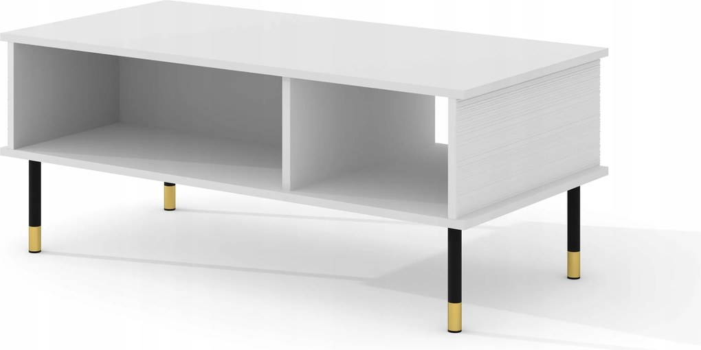 Dohányzóasztal Sherwood 110x55 fehér matt mart frontok fém lábak