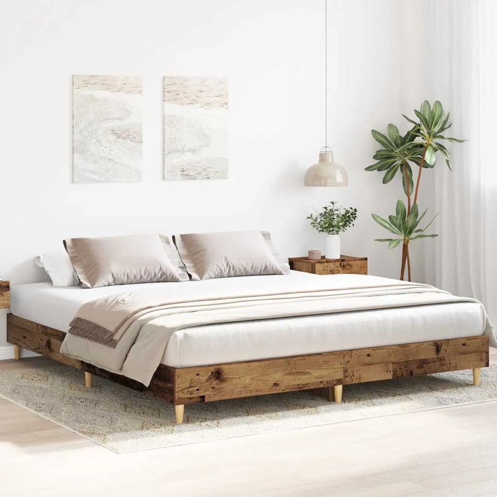 antik fa szerelt fa ágykeret matrac nélkül 200x200 cm