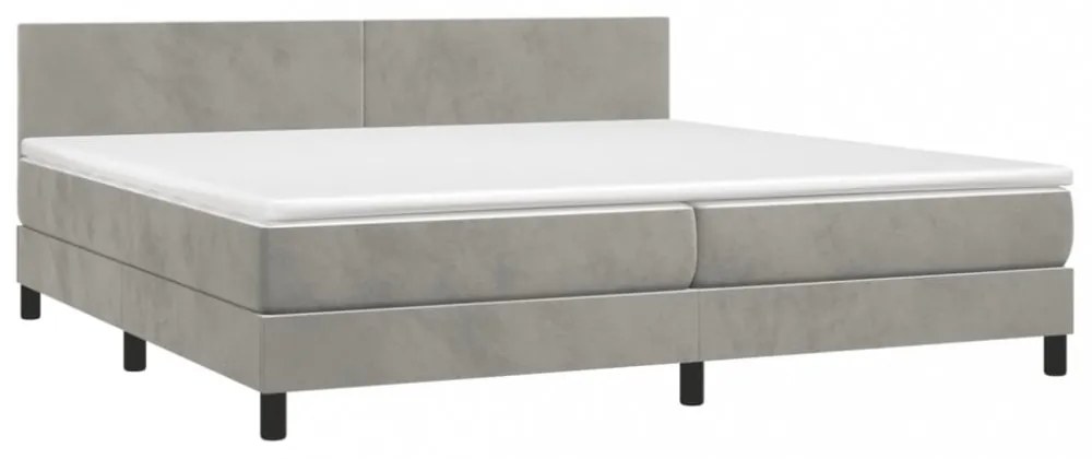 világosszürke bársony rugós és LED-es ágy matraccal 200x200 cm