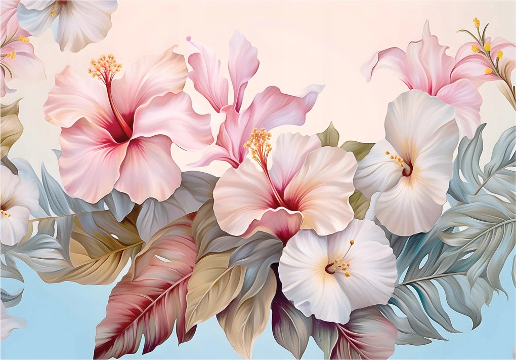 Fotótapéta Hibiszkusz Rózsaszín Kék Finom vinil 312x219 +ragasztó