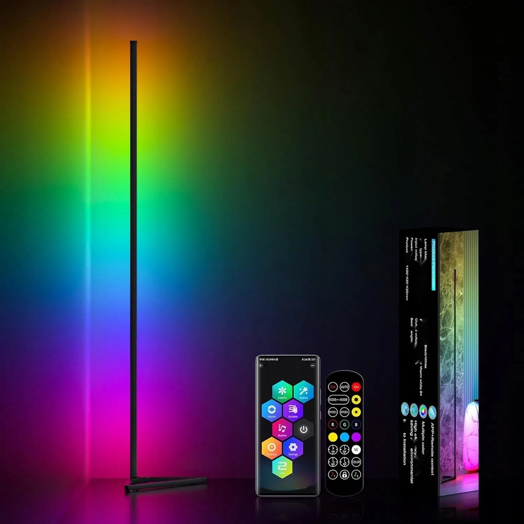 Miwatt Led lámpa 143 cm, Rgb, távirányítóval és applikációval, szabályozható.