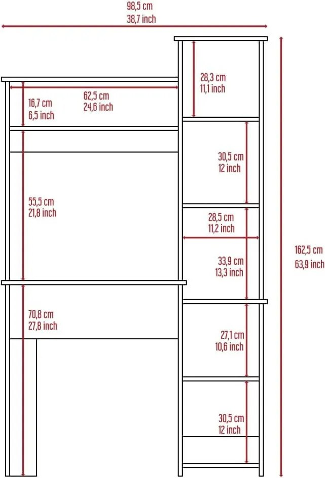 Polcos íróasztal 98,5x45,3x162,5cm barna FUR1232-1