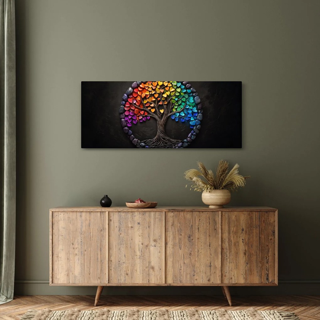 Kép – Fa színes szívekkel (120x50 cm)