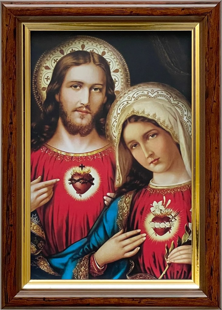 Vászonkép 18x13 Jézus És Mária Szíve Jézus Mária Barna Arany Fa Keret