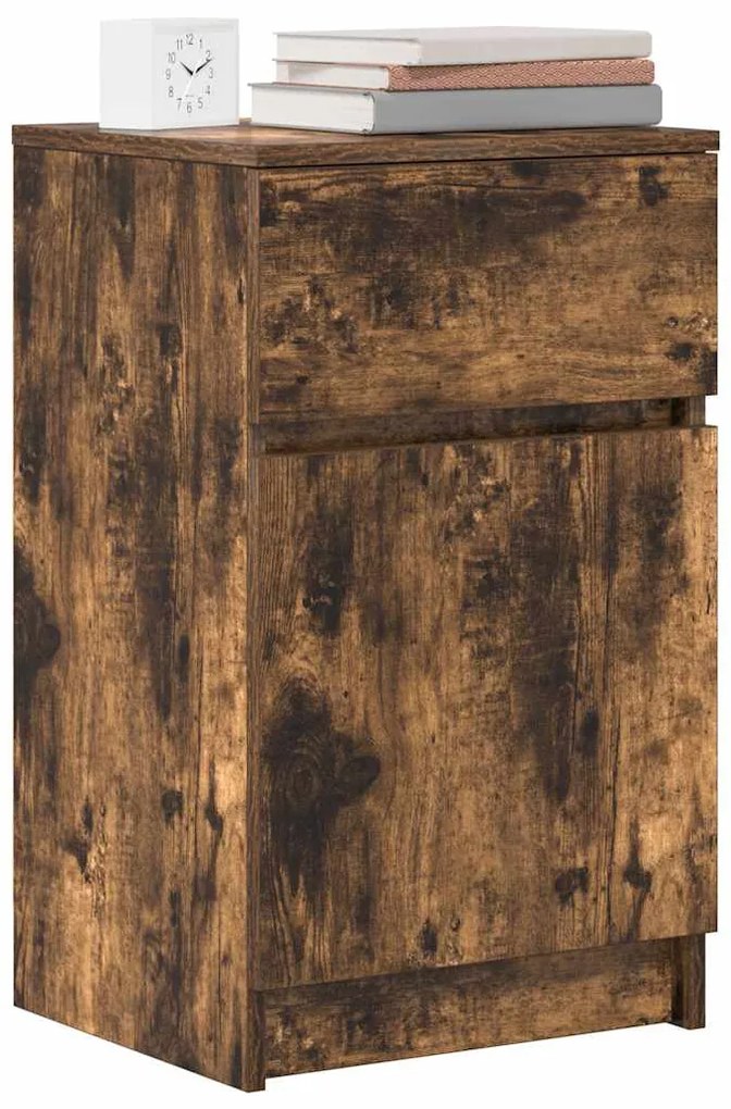 2 db füstös tölgy színű szerelt fa éjjeliszekrény 39x35x65 cm