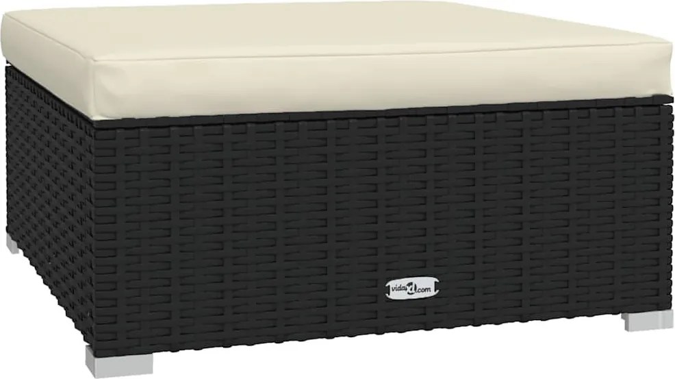 4 részes fekete polyrattan kerti bútorszett párnákkal