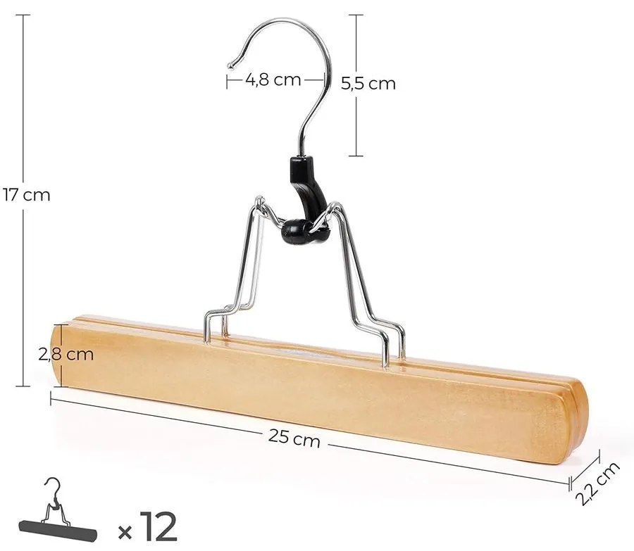 12 db Fa nadrágakasztók csúszásmentes, natúr