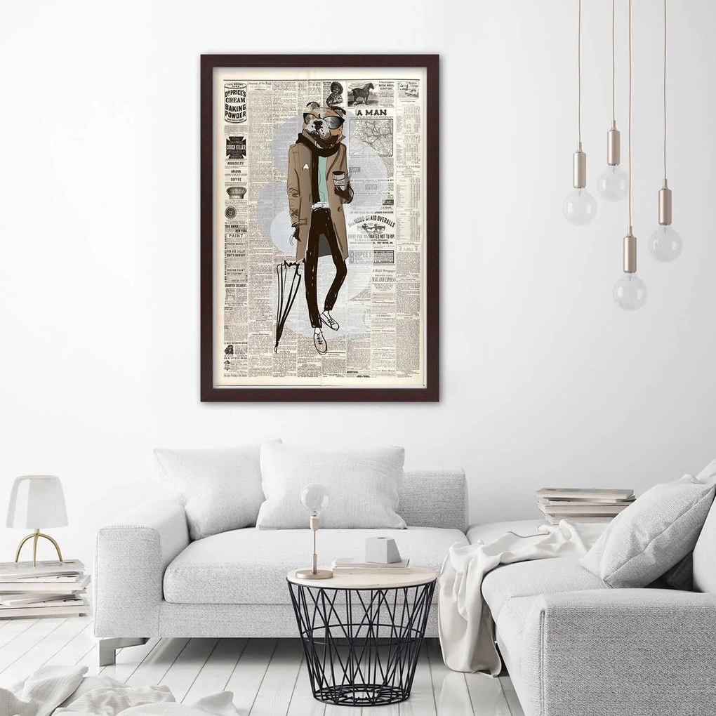 Gario Poszter Absztrakt bulldog egy újság hátterén A keret színe: Keret nélkül, Méret: 40 x 60 cm