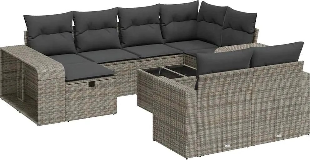 vidaXL 11 részes szürke polyrattan kerti ülőgarnitúra párnákkal