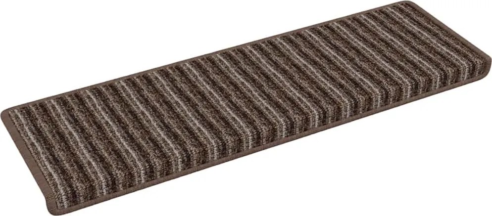 vidaXL Öntapadós lépcsőszőnyegek Csíkos 15 pcs Barna 65 x 21 x 4 cm