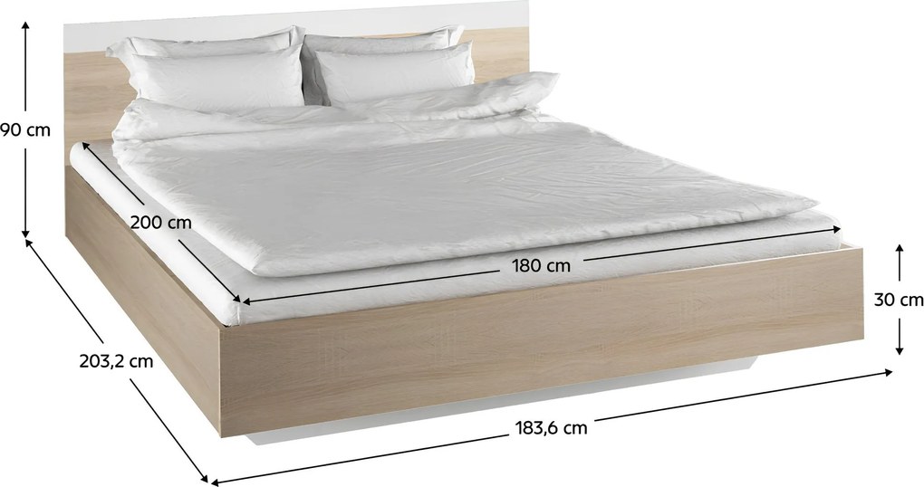 Dupla ágy, tölgy sonoma/fehér, 180x200, GABRIELA