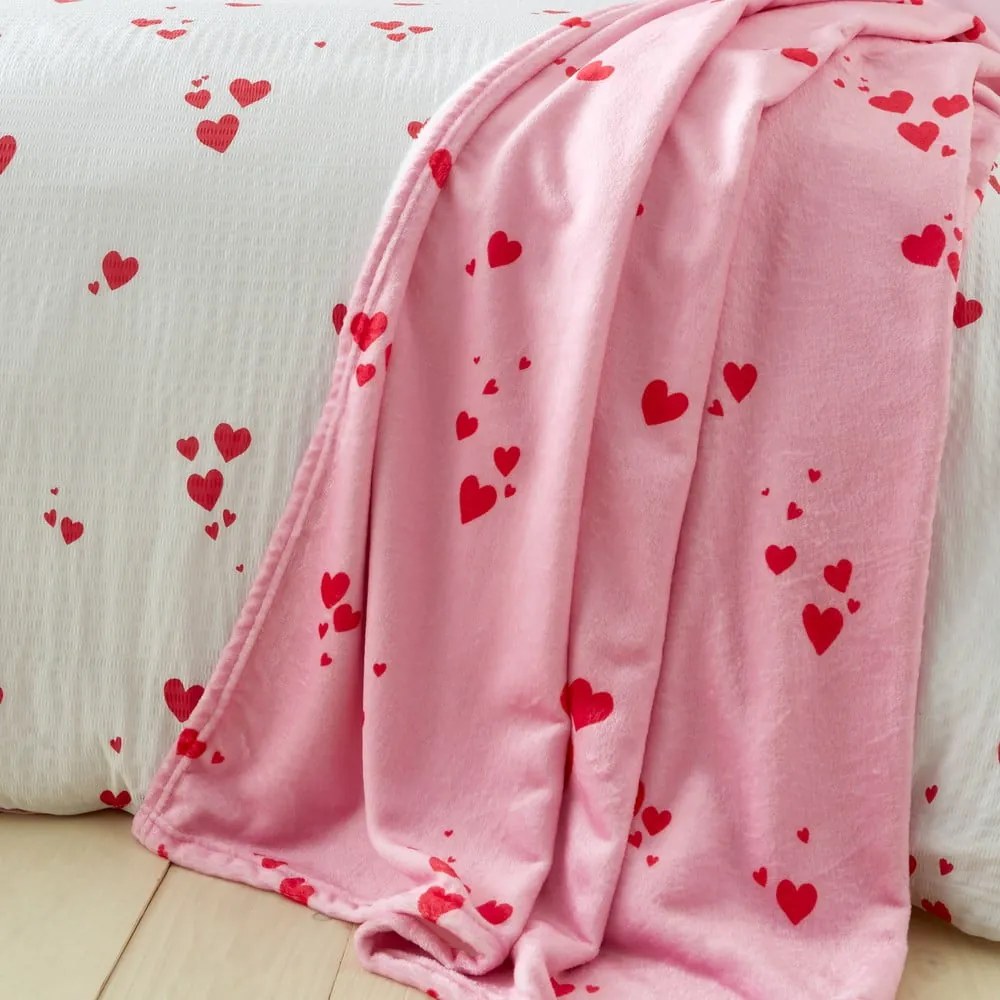 Rózsaszín fleece takaró 200x240 cm Heart – Catherine Lansfield