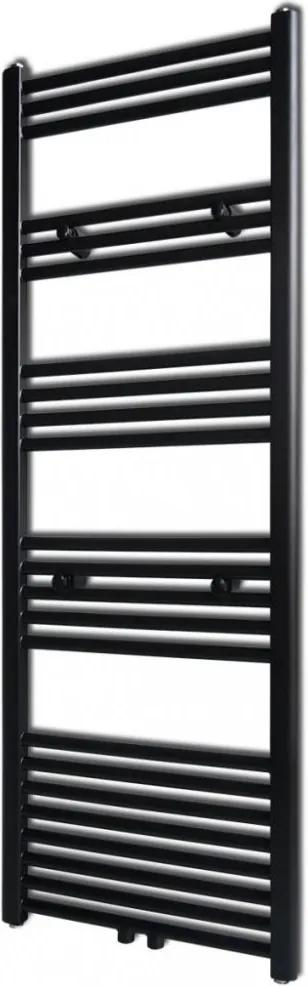 Fekete fürdőszobai törölközőszárító radiátor központi fűtéssel egyenes 500 x 1424 mm
