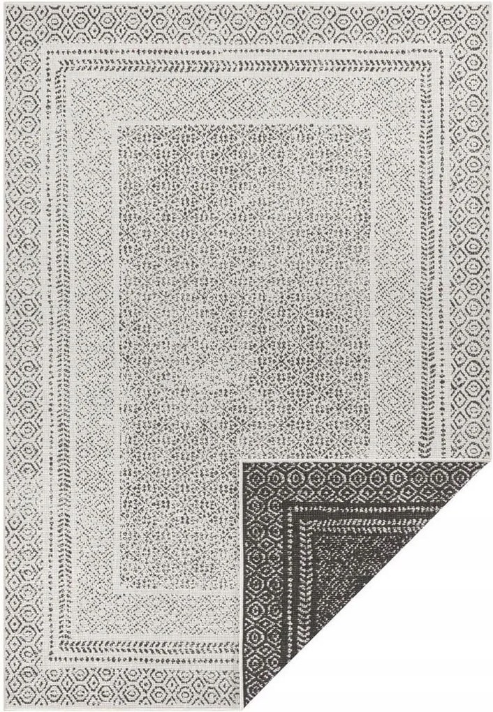 Terasz szőnyeg 120x170 cm, fekete-krémszínű, kétoldalas, lapos szövésű zsinór