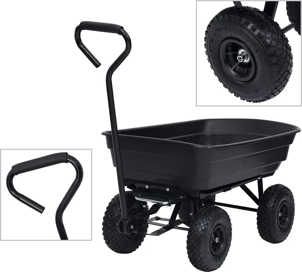vidaXL fekete kerti kézikocsi 300 kg 75 liter