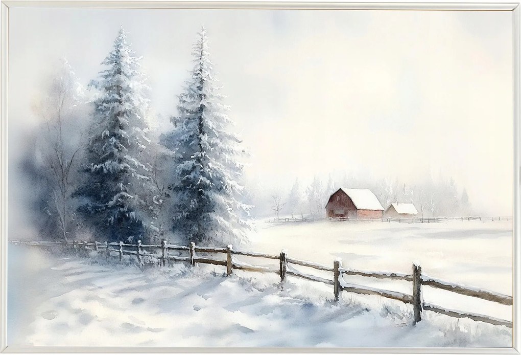 Poszter Keret Alumínium Tájkép Szabadtér Tél Hó Fa Hófúvás 60x40