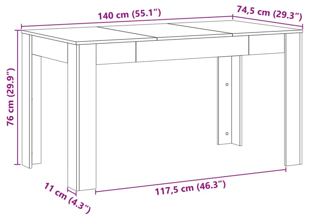 antik fa színű szerelt fa étkezőasztal 140 x 74,5 x 76 cm