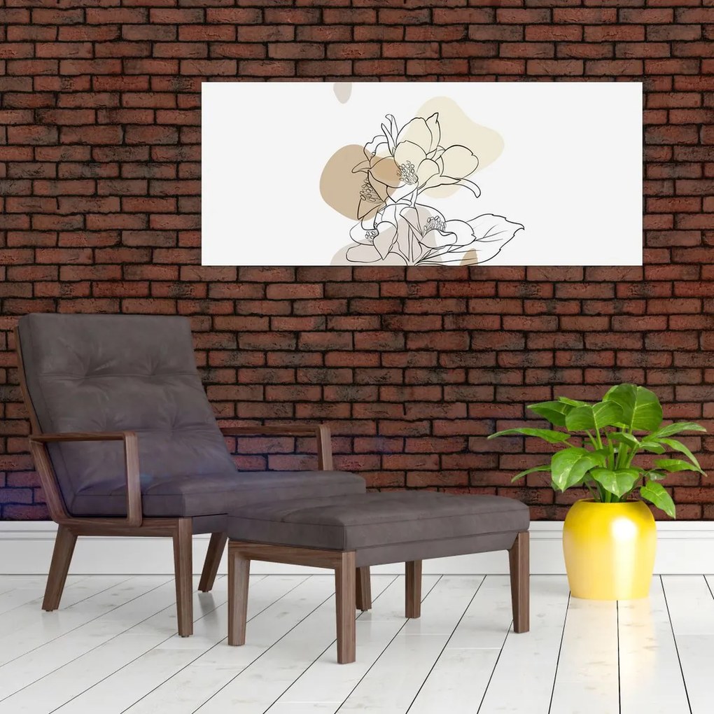 Kép - Bézs virágok pillangóval N⁰1 (120x50 cm)