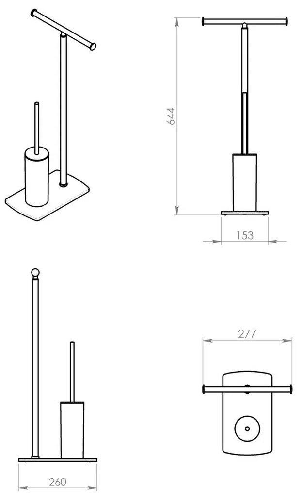 GEDY 733214 Florida állvány WC-papír tartóval ésWC-kefe tartóval, matt fekete