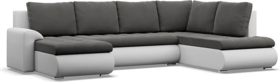 Tokio U sarokkanapé, 3 ágyneműtartóval, bársony + műbőr, jobboldali, szürke - fehér