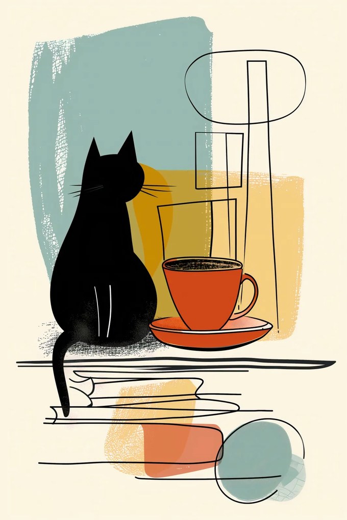 Poszter 30x45cm Macska és kávé
