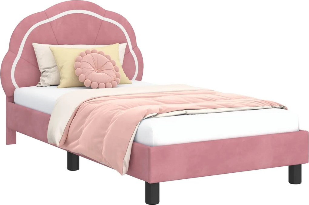 vidaXL Gyerekágy kerettel fejtámlával Rózsaszín 80 x 160 cm Bársony