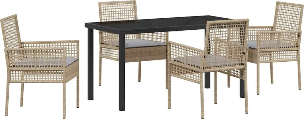 vidaXL Kert étkező szett párnával 5 pcs Bézs polirattan