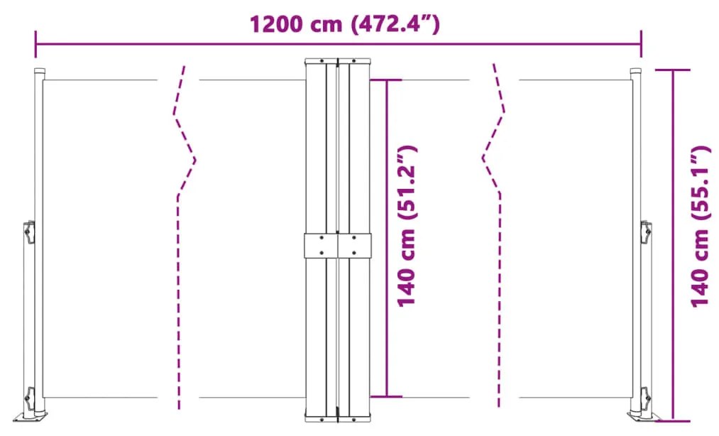 fekete behúzható oldalsó napellenző 140 x 1200 cm