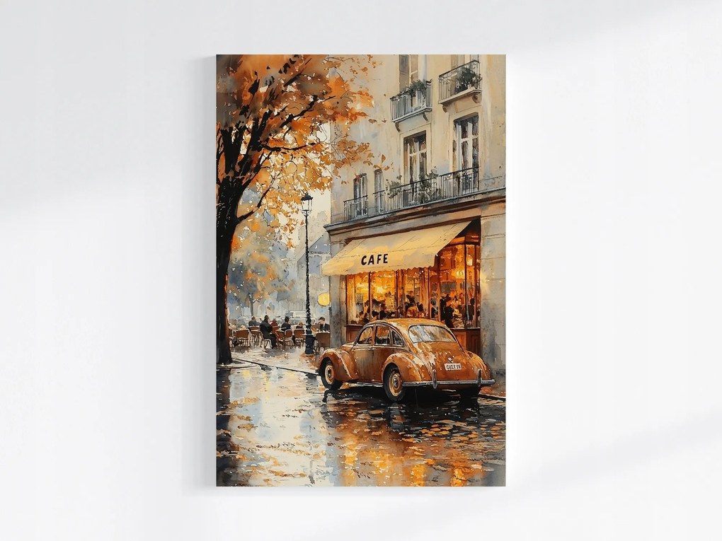 Vászonkép Canvas Város Párizs Kávézó Autó Retro Ősz 80x120