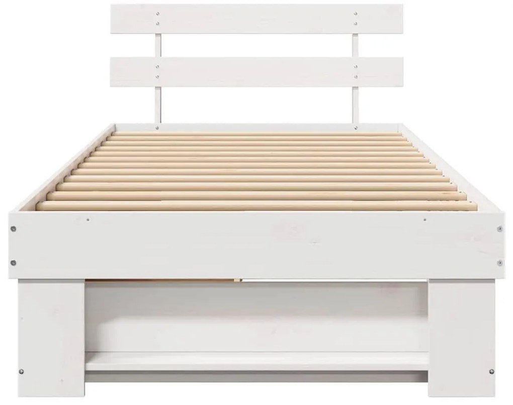 Ágykeret fejtámlával fiókkal Fehér 90 x 190 cm Tömör fenyőfa