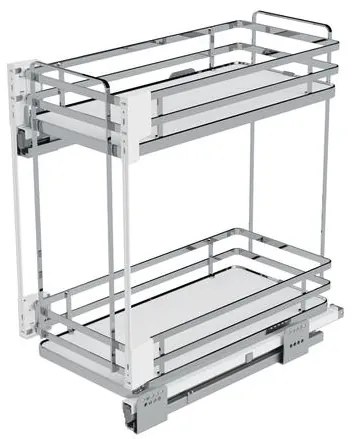 Konyhai fémrács, 450mm, oldalra szerelhető, króm-fehér, teljes kihúzás, csillapított záródás, rejtett fióksín, 2 kosár SIGE, Infinity Plus 004