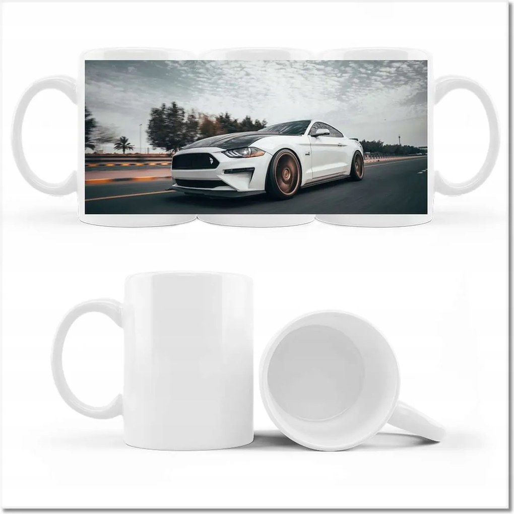 Fényképes bögre fehér Ford Mustang Auto