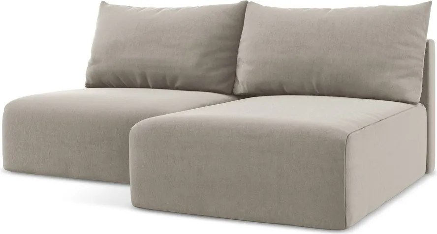 Szürkésbarna bársony kinyitható-tárolóhelyes sarokkanapé (jobb oldali-heverő résszel) Kalena – Makamii