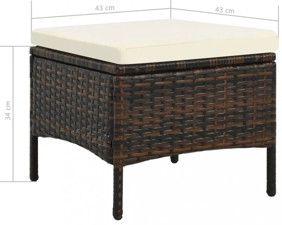 barna 2-személyes polyrattan kerti fotel asztallal/zsámolyokkal