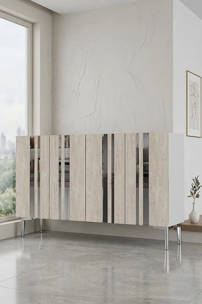 Mia 120 - White, Travertine, Silver