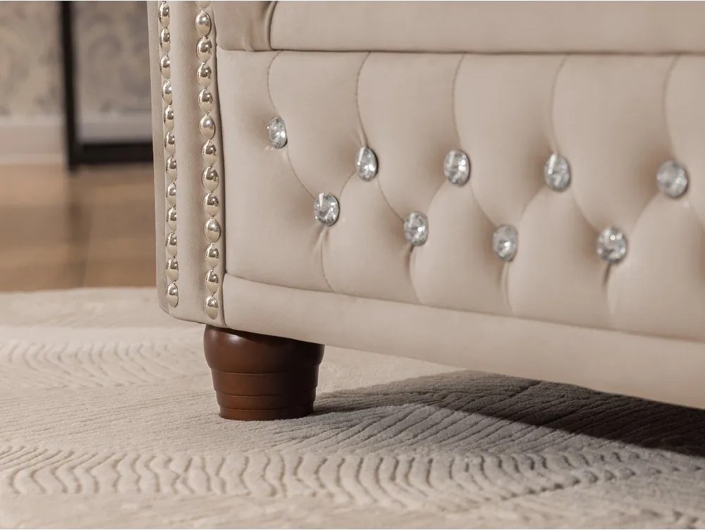 Bézs bársony kinyitható sarokkanapé (jobb oldali-L alakú) York Blik – Ropez