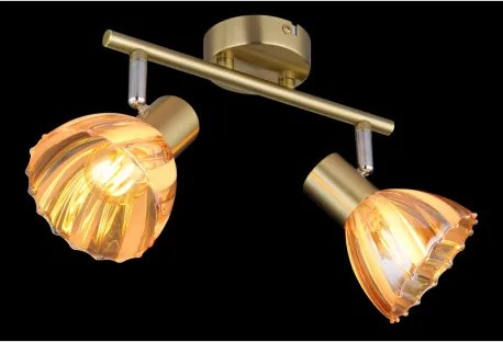 Globo 54315M-2 Fali spotlámpa, fém sárgaréz színű matt, króm, borostyánszínű üveg, szatírozott, elfordítható, HxSzxM: 250x130x190mm, 2x E14 40W 230V izzók nélkül