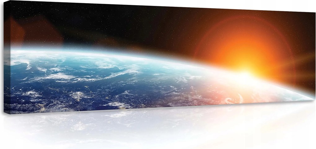 Vászonkép 145x45 Napfelkelte Föld Kozmosz bolygó Hold csillagok fény