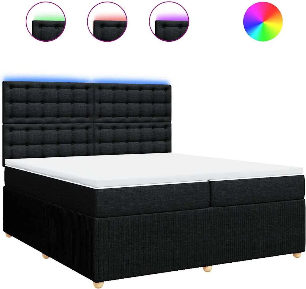 vidaXL fekete szövet rugós ágy matraccal 200 x 200 cm