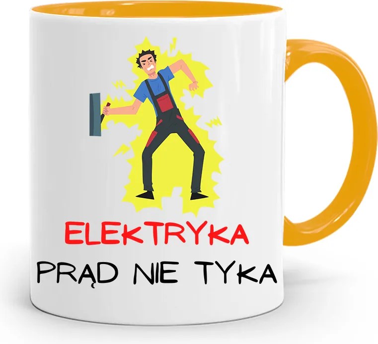 Sárga Bögre Ajándék Villanyszerelőnek Áram Nem Ketyeg A fényképes nyomattal