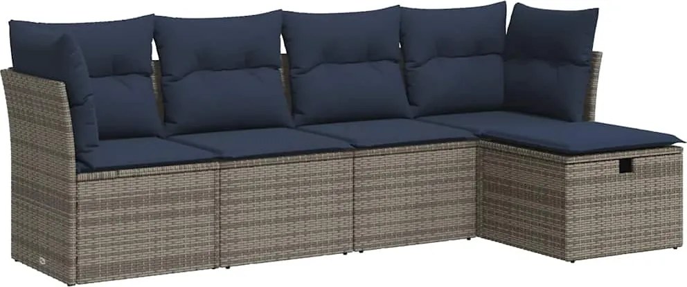 vidaXL 5 részes szürke polyrattan kerti ülőgarnitúra párnákkal