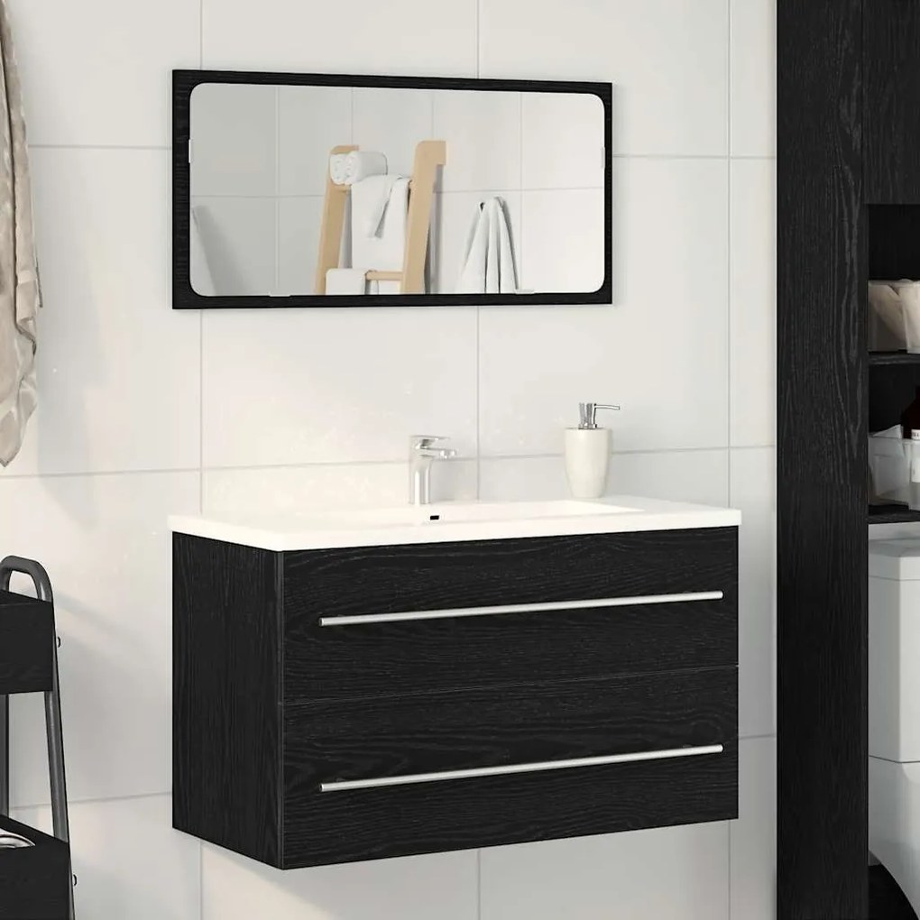 Fekete tölgy színű szerelt fa mosdószekrény 80 x 38,5 x 48 cm