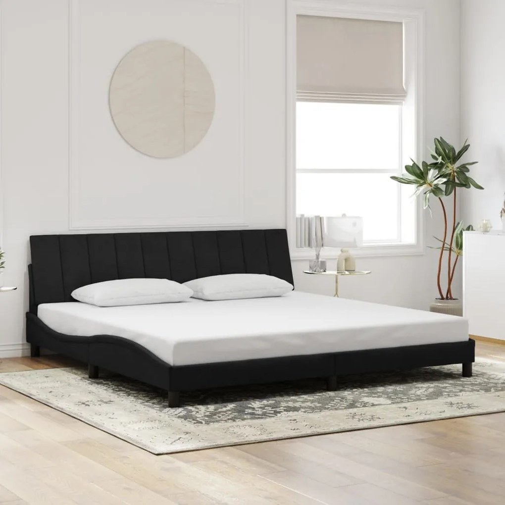 fekete bársony ágykeret LED-világítással 200 x 200 cm