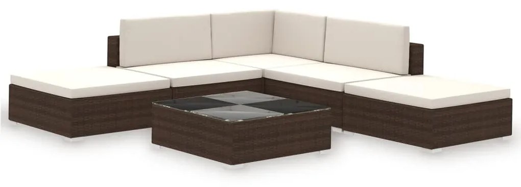 vidaXL 6-részes barna polyrattan kerti bútorszett párnákkal
