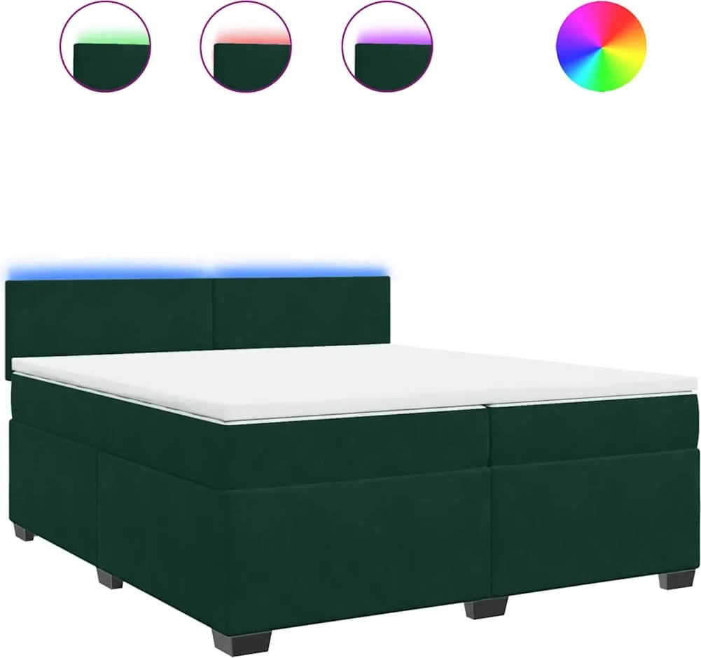 vidaXL sötétzöld bársony rugós ágy matraccal 200x200 cm