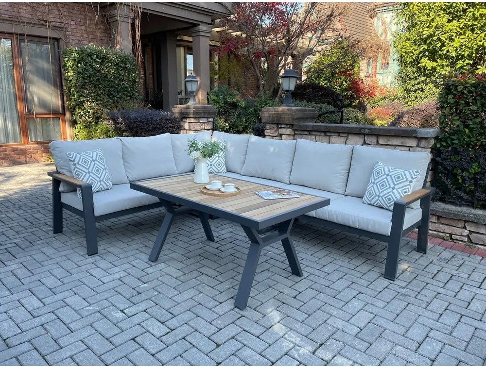 Szürke alumínium ötszemélyes kerti lounge szett Rotterdam – Rojaplast